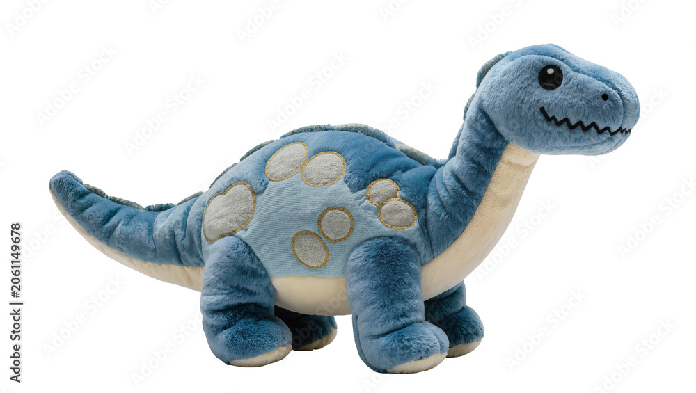 Fototapeta premium Blue plush Brontosaurus dinosaur toy with light blue spots