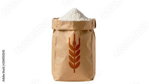 Billede på lærred Paper bag full of white flour with wheat symbol