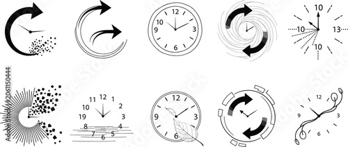 Slika na platnu Creative Clock Icons Set – Abstract, Surreal, and Conceptual Time Designs in Mod