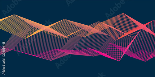 Wave background. Grid. An array with dynamic Big data. Gradient colour. 3D grid surface. Grid surface. Dynamic particle flow.
