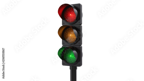 Obraz na plátně Traffic light with red yellow, and green lights illuminated