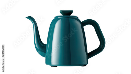 Obraz na plátně Teal gooseneck kettle with a rounded body and handle, isolated on transparent ba