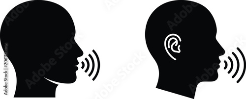 Obraz na plátne Voice Command Speech and Listening Human Profile Icon Set