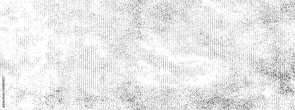 Fototapeta premium Grungy black and white texture with heavy noise and scattered halftone dots for distressed vintage effects in creative design projects or photography post-processing
