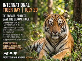 Tiger in the wild jungle, big Bengal tiger on rock at zoo, beautiful striped predator big cat in nature wildlife safari