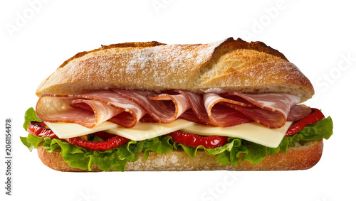 Konstfotografi Hearty sub sandwich with cured meats cheese lettuce, and tomato
