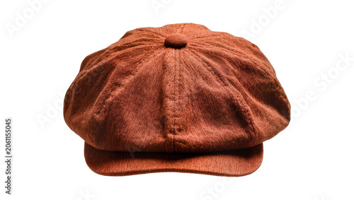 Foto Brown Corduroy Flat Cap with Button Top