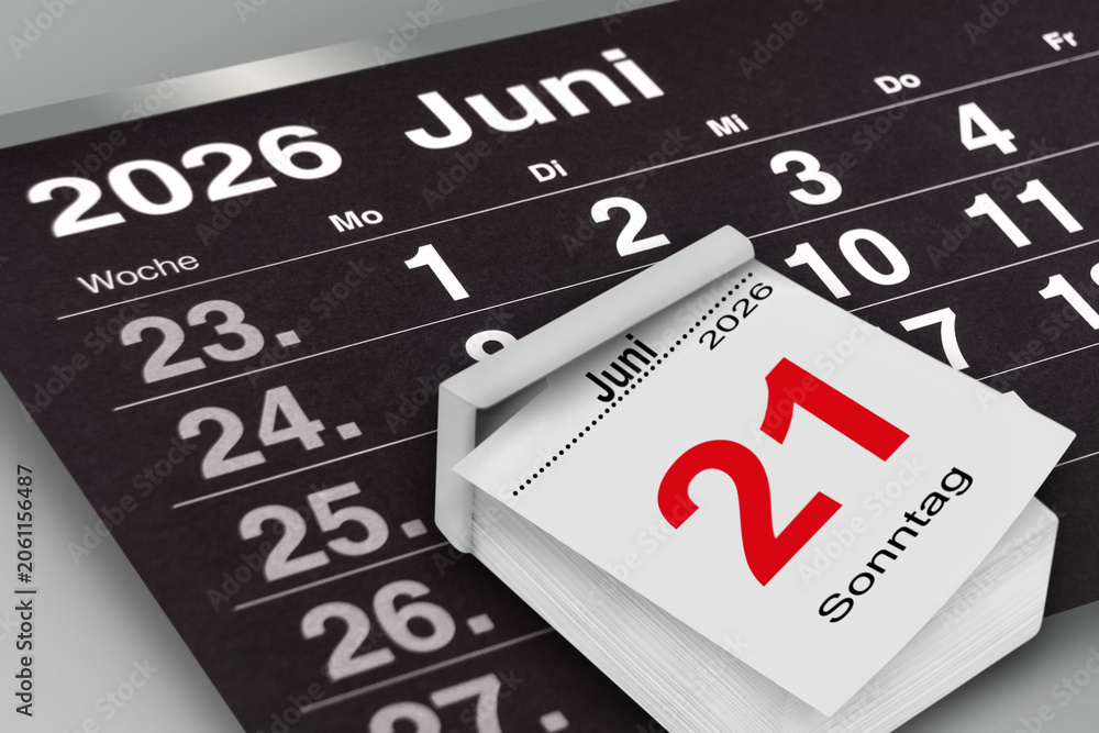 Obraz premium Deutscher Kalender Datum 21. Juni 2026 Sonntag