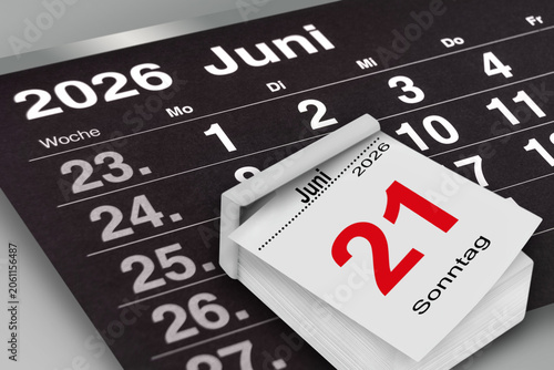 Deutscher Kalender Datum 21. Juni 2026  Sonntag
