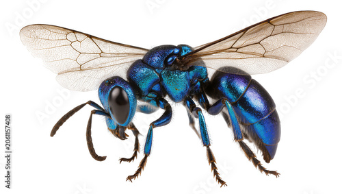 Принти на полотні Metallic blue cuckoo wasp with wings and black eyes
