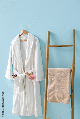 White bathrobe with differe...
