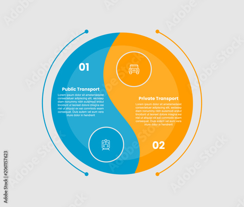 Quadro su tela Public vs private transport infographic template with big circle balance yin and