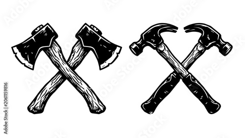 Photos Vintage crossed axes and hammers illustration