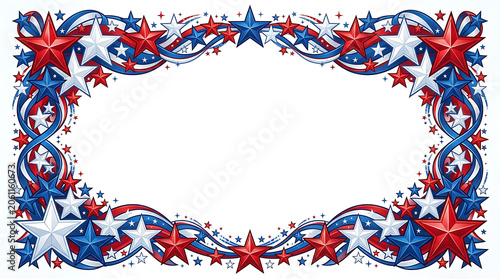 Patriotic border frame with red and blue stars isolated on white background