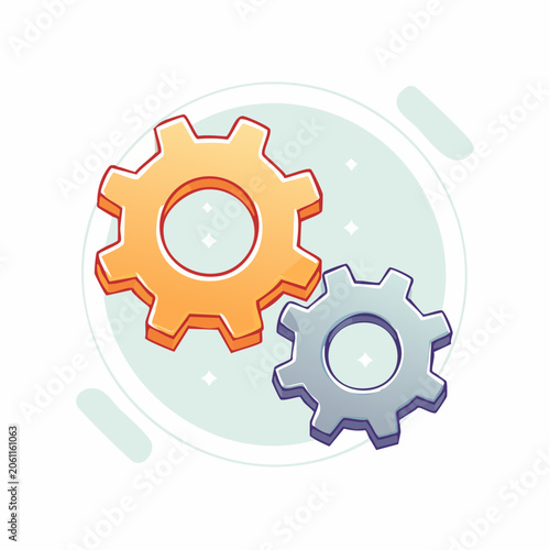 Two interlocking gears, representing teamwork and mechanics