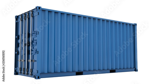 Konstfotografi Blue corrugated metal shipping container with silver latches