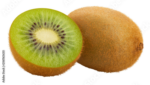 Fotografie Whole kiwi fruit and half kiwi fruit with seeds