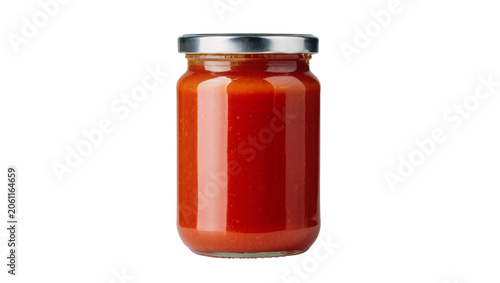 Tableau sur toile Glass jar filled with red tomato sauce, isolated on transparent background