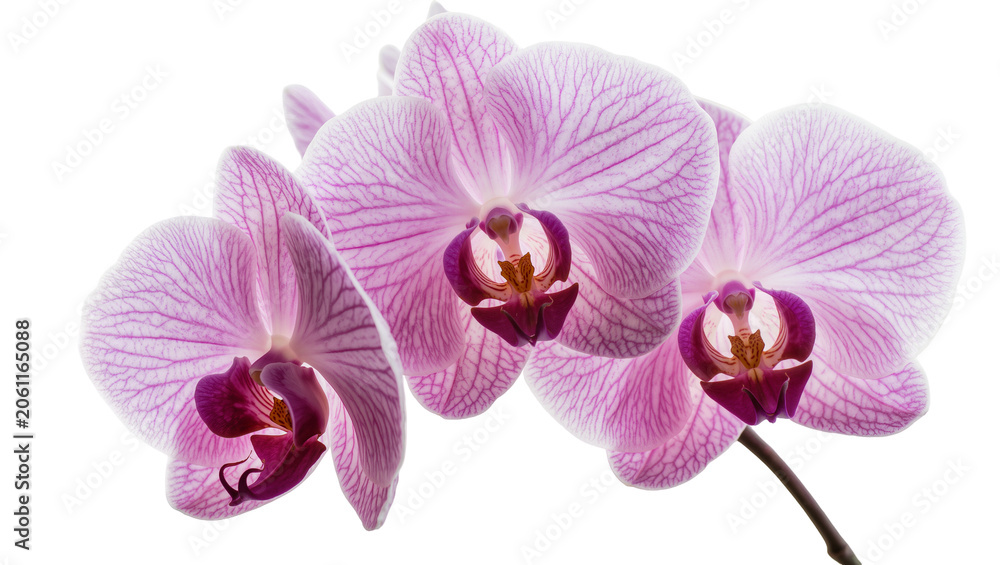 Obraz premium Pink Phalaenopsis orchid flowers with purple centers and delicate veins