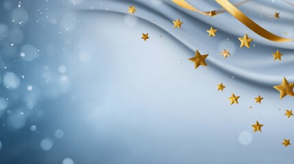 Blue festive background with golden stars and flowing ribbon, celebrating holidays and special occasions