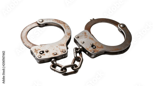 Fotografie Rusty metal handcuffs with chain