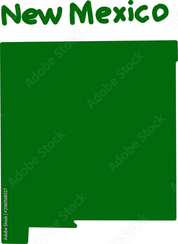 Photos Minimalist green silhouette map of New Mexico state on a white background with state name label