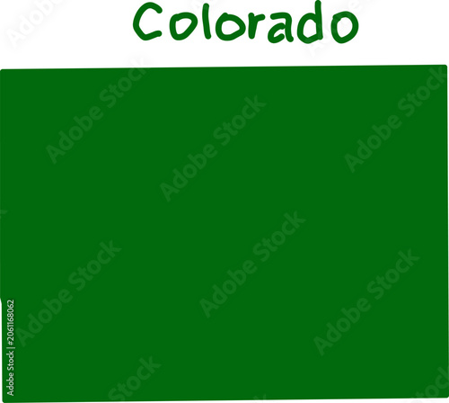 Foto Minimalist green silhouette map of Colorado state on a white background with state name label