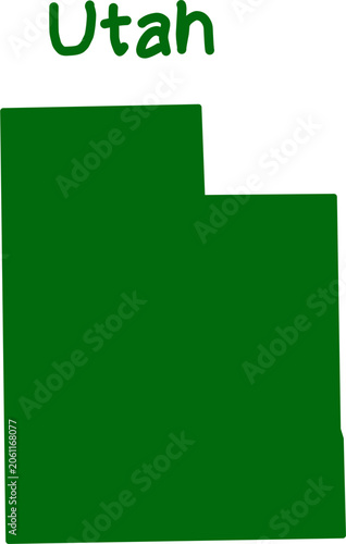 Photos Minimalist green silhouette map of Utah state on a white background with state name label