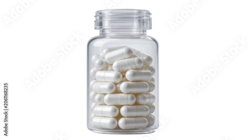Obraz na płótnie Clear plastic bottle filled with white capsules