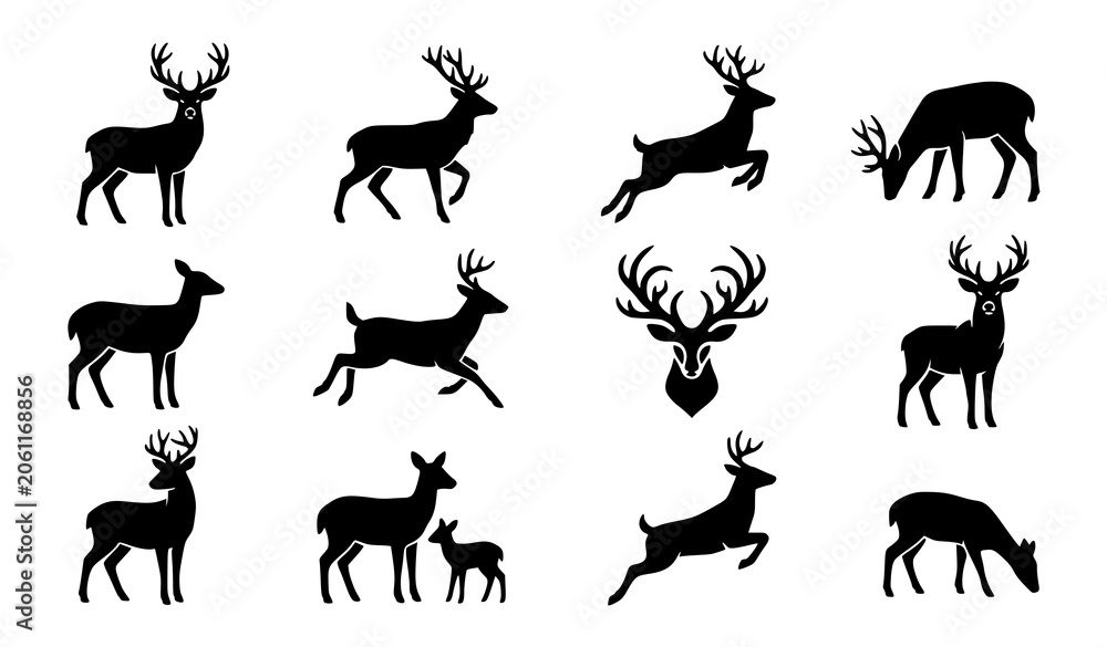 Fototapeta premium Deer silhouette collection vector graphics for wildlife design and illustration
