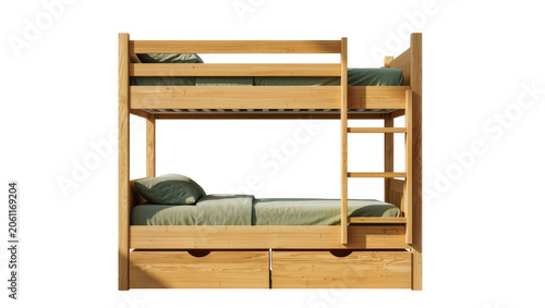 Cuadro en lienzo Wooden bunk bed with drawers and green bedding