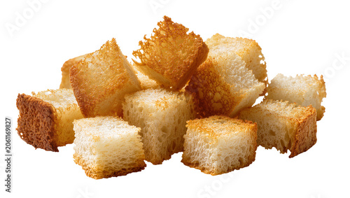 Obraz na plátne Pile of golden brown toasted bread cubes, croutons