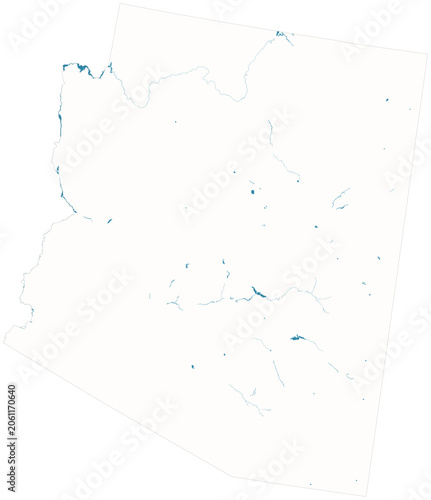 Fotografie Arizona water bodies vector map with lakes, rivers, reservoirs and shaded relief