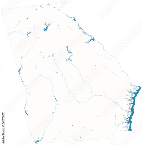 Obraz na płótnie Georgia water bodies vector map with lakes, rivers, reservoirs and shaded relief