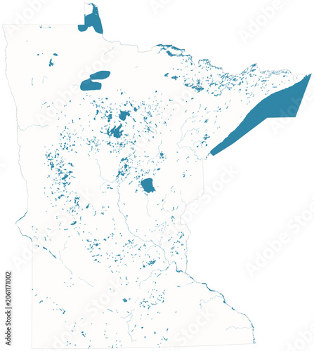 Fotografie Minnesota water bodies vector map with lakes, rivers, reservoirs and shaded reli