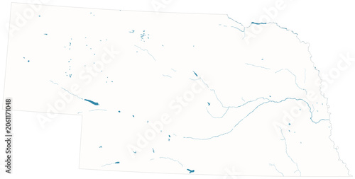 Bild auf Leinwand Nebraska water bodies vector map with lakes, rivers, reservoirs and shaded relie