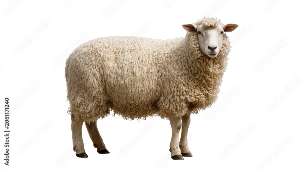 Fototapeta premium Woolly sheep with thick fleece standing