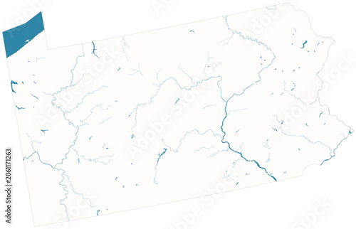 Tableau sur toile Pennsylvania water bodies vector map with lakes, rivers, reservoirs and shaded r