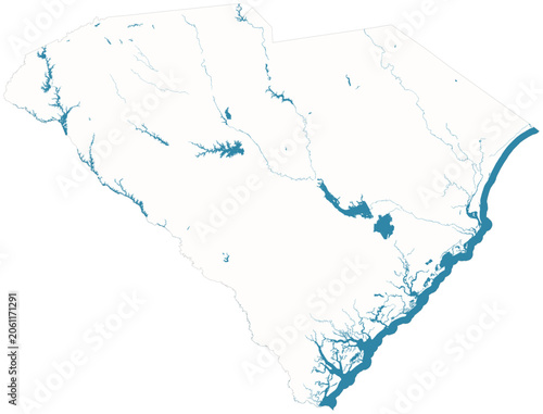 Фотография South Carolina water bodies vector map with lakes, rivers, reservoirs and shaded