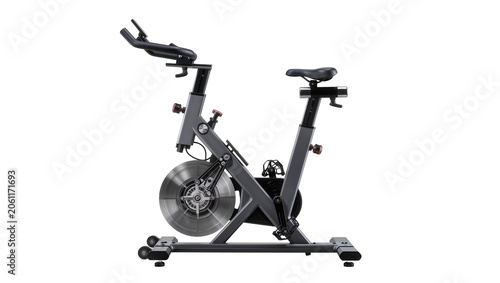 Fotografía Gray exercise bike with silver flywheel and black seat