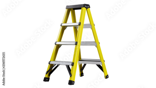 Foto Yellow A-frame stepladder with silver steps and black accents