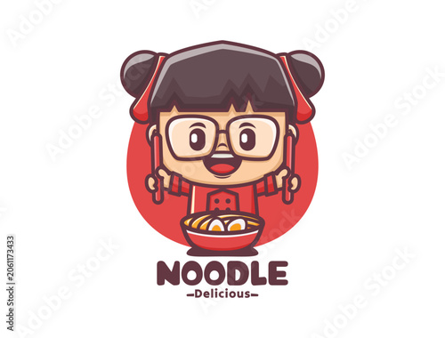 Cute cartoon chef with noodle