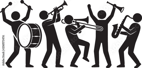 Canvas Print Music band members playing instruments silhouette group isolated on transparent background for performance festival concept design template illustration collection