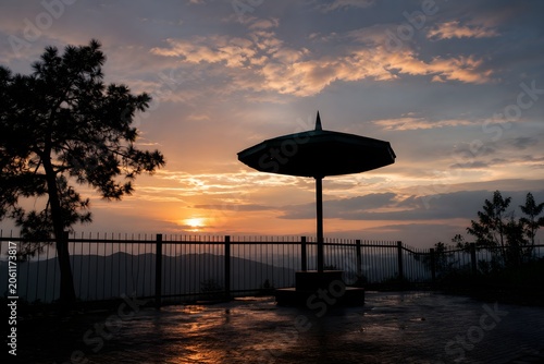 A tranquil observatory in the sunset
