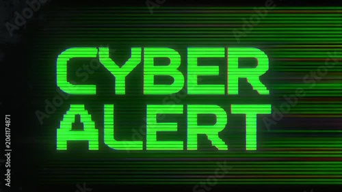 Cyber Alert Digital Glitch Text with Green Lines Highlighting Cybersecurity Warning and Online Safety Awareness