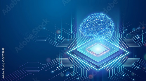 Artificial intelligence brain concept with digital circuit board processor
