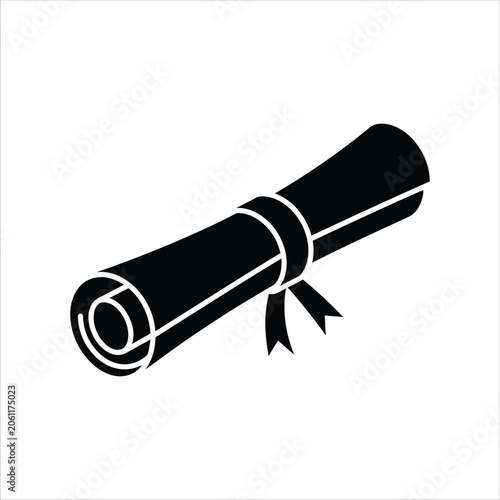 Black rolled up diploma with ribbon vector, AI
