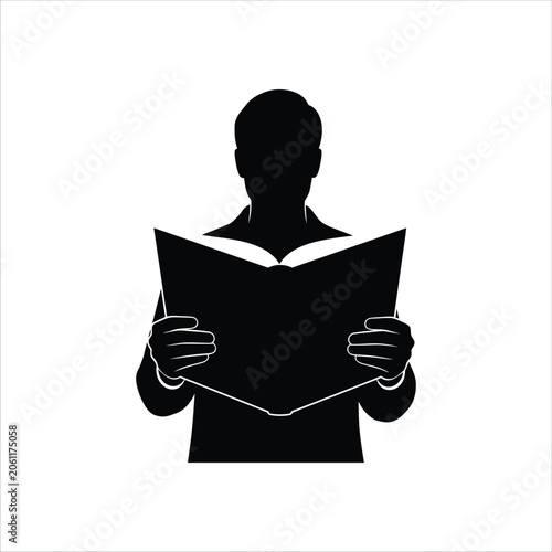 Man reading a book silhouette vector, AI