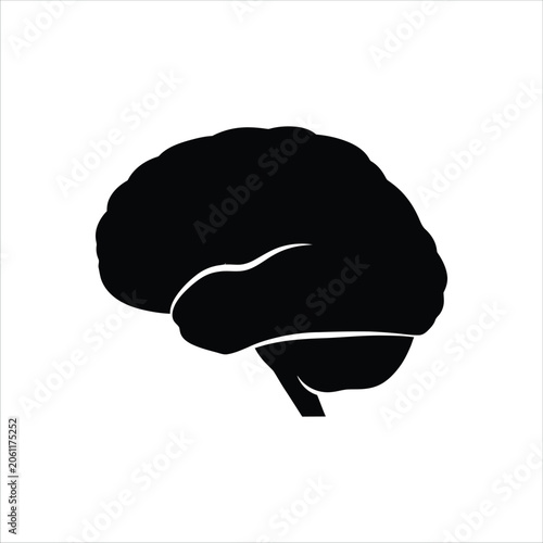 Black silhouette of a human brain vector, AI