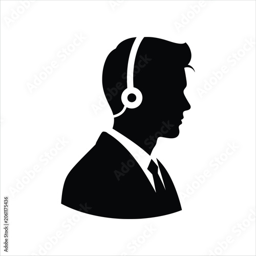 Black silhouette of man wearing a headset vector, AI